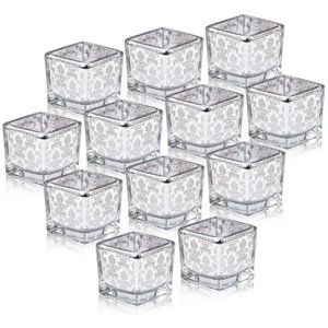 Set of 12 - Square Silver Mercury Glass Tea Light / Votive Candle Holders